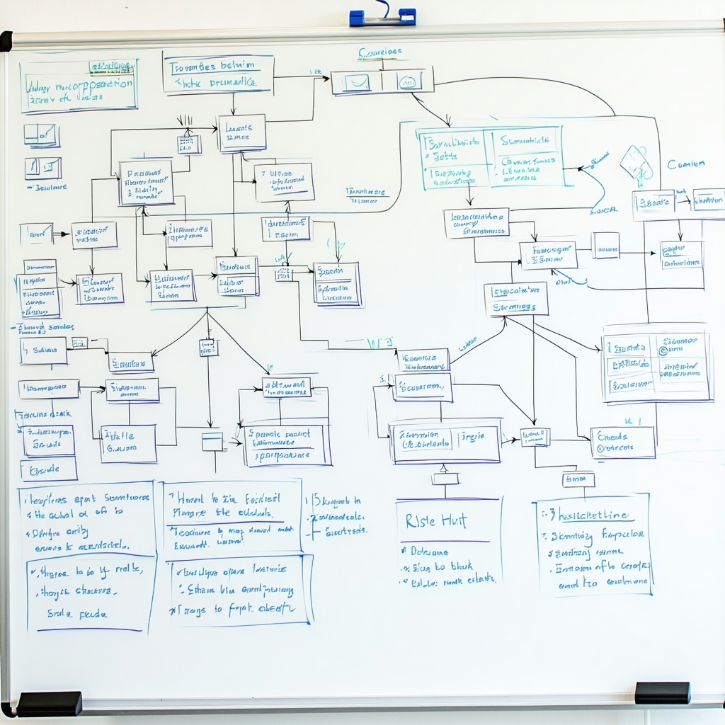 I would like a white board showing a complex process flow-1